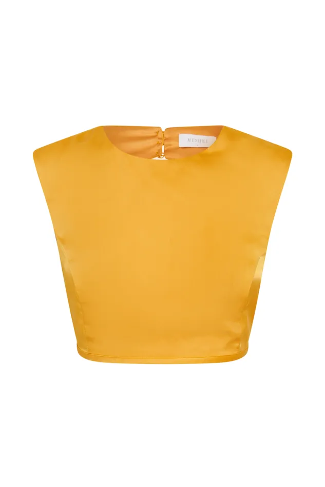 Women Meshki Tops Viviana Satin Sleeveless Crop Top 8211 Tangerine