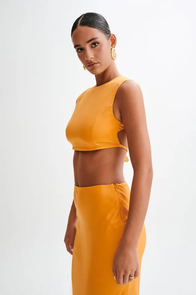 Women Meshki Tops Viviana Satin Sleeveless Crop Top 8211 Tangerine
