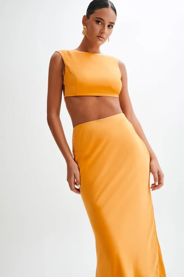 Women Meshki Tops Viviana Satin Sleeveless Crop Top 8211 Tangerine