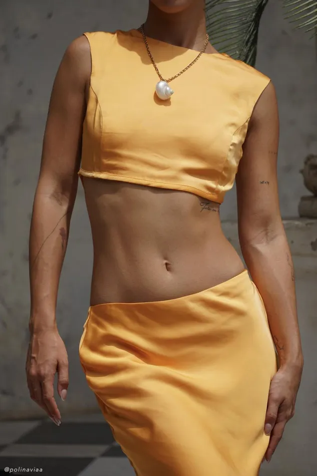 Women Meshki Tops Viviana Satin Sleeveless Crop Top 8211 Tangerine