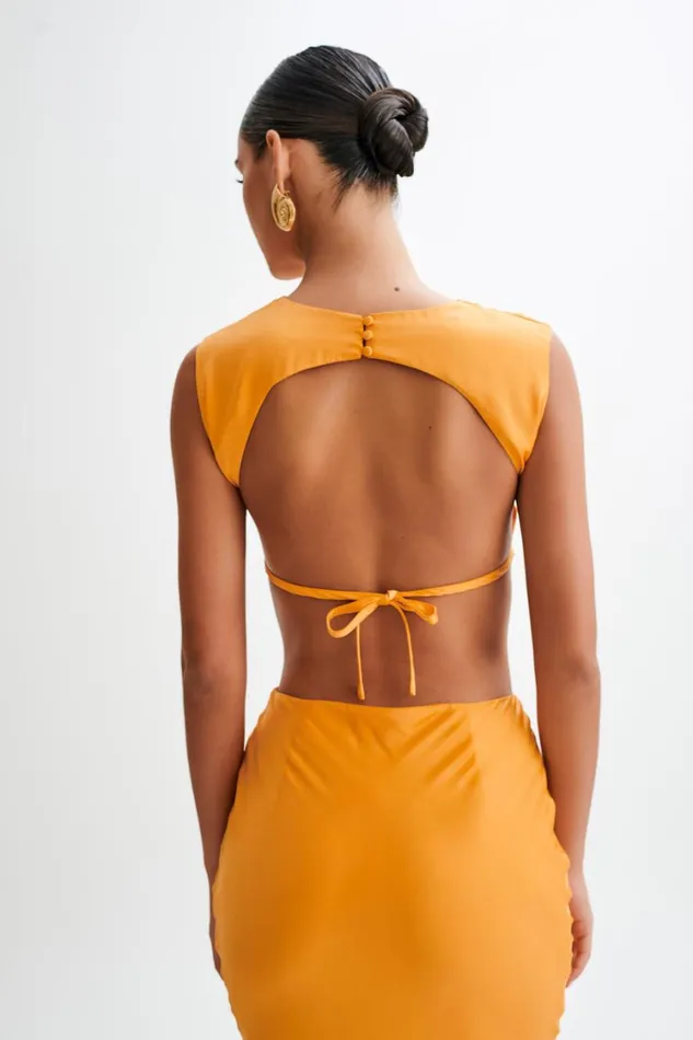 Women Meshki Tops Viviana Satin Sleeveless Crop Top 8211 Tangerine