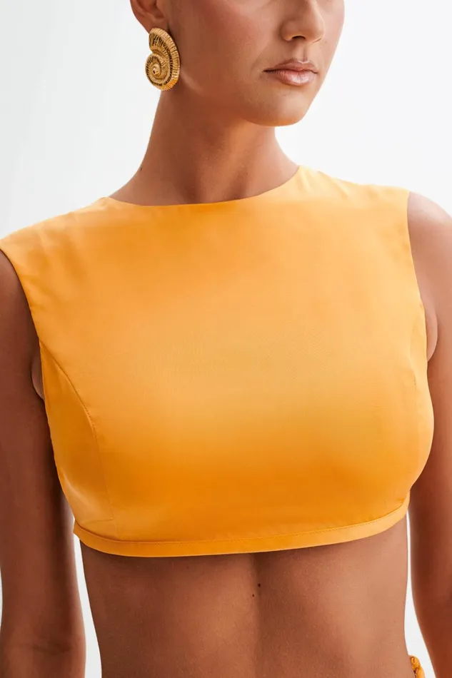 Women Meshki Tops Viviana Satin Sleeveless Crop Top 8211 Tangerine