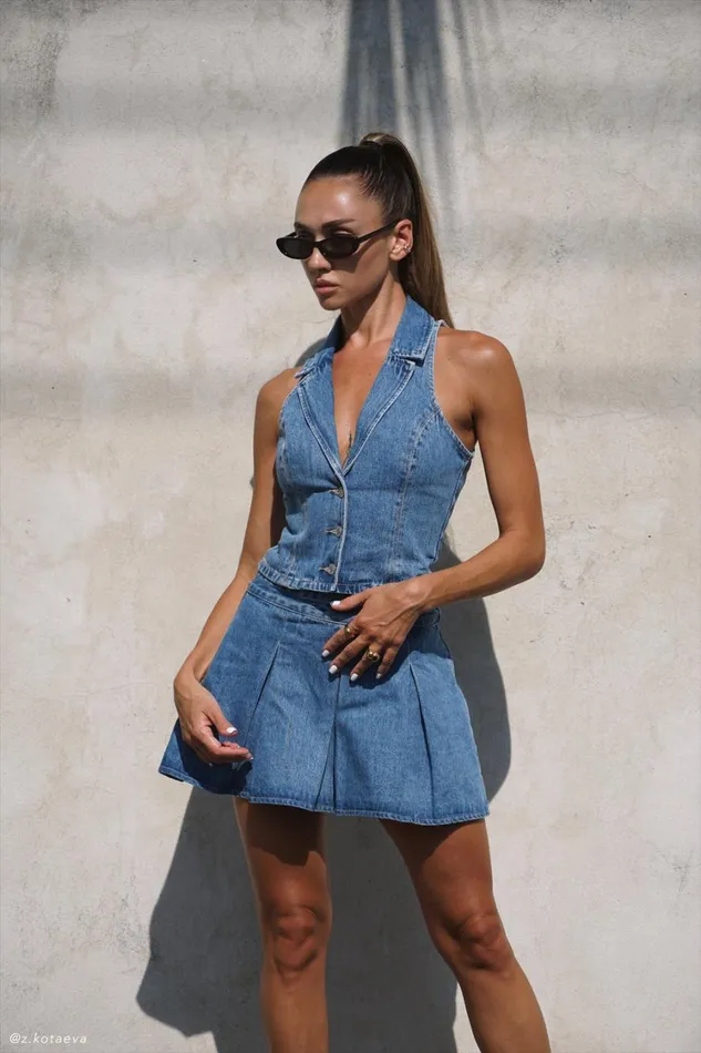 Women Meshki Tops Vivienne Denim Vest 8211 70039S Blue