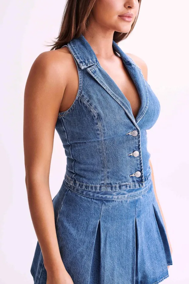 Women Meshki Tops Vivienne Denim Vest 8211 70039S Blue