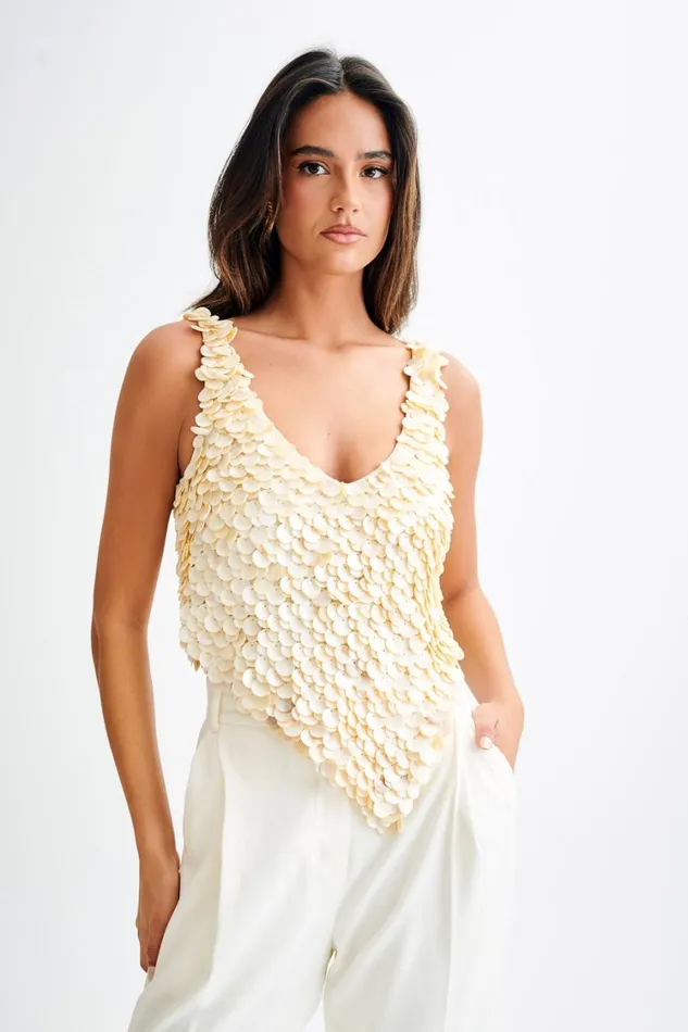 Women Meshki Tops Willow Mother Of Pearl Halter Top 8211 Pearl