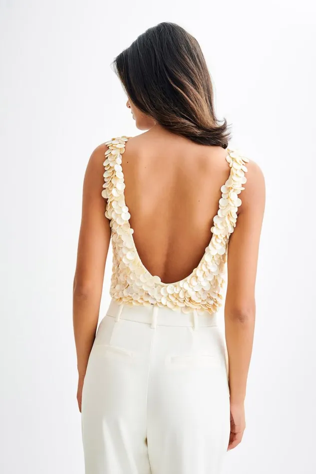 Women Meshki Tops Willow Mother Of Pearl Halter Top 8211 Pearl