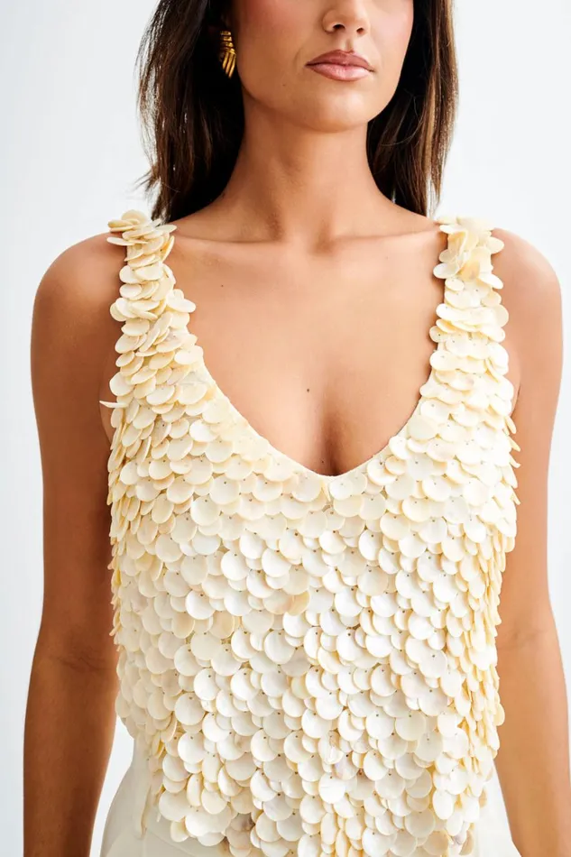 Women Meshki Tops Willow Mother Of Pearl Halter Top 8211 Pearl