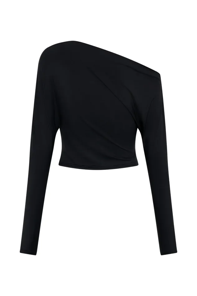 Women Meshki Tops Yasmin Asymmetrical Modal Long Sleeve Top 8211 Black