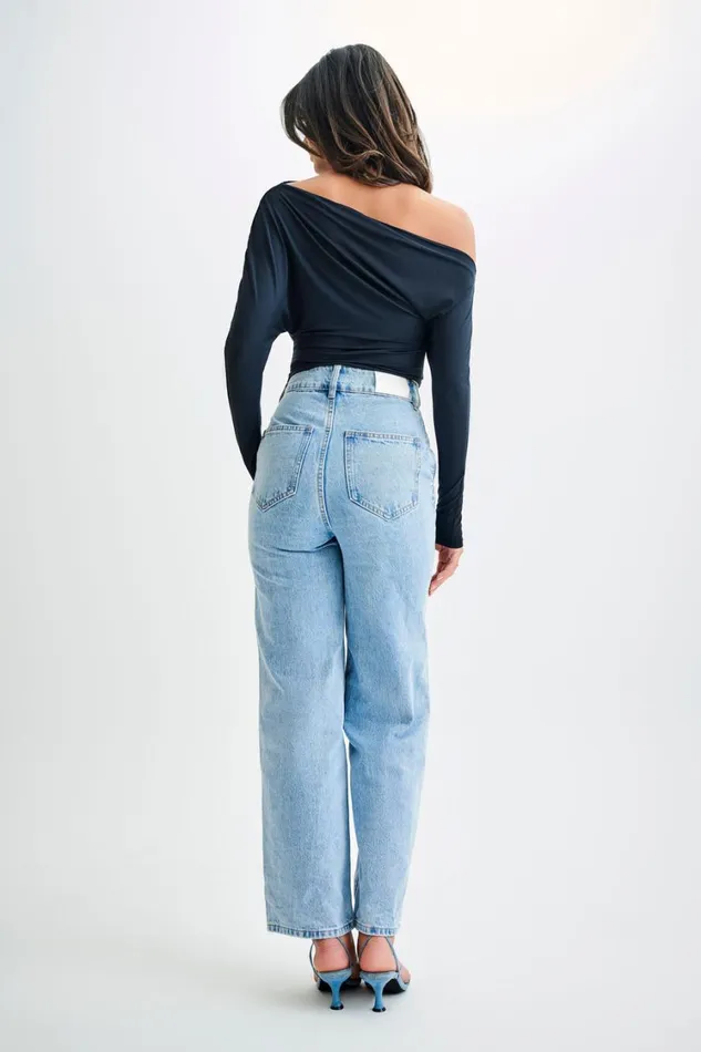 Women Meshki Tops Yasmin Asymmetrical Modal Long Sleeve Top 8211 Black