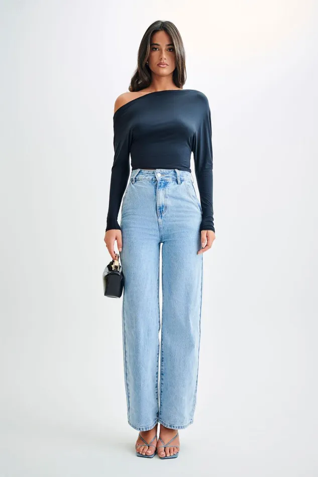 Women Meshki Tops Yasmin Asymmetrical Modal Long Sleeve Top 8211 Black