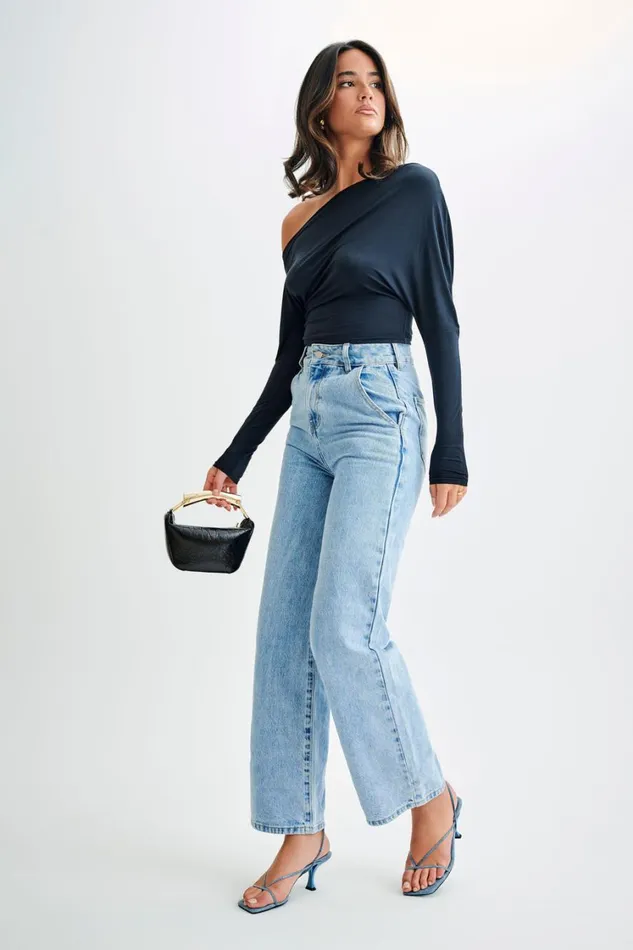 Women Meshki Tops Yasmin Asymmetrical Modal Long Sleeve Top 8211 Black
