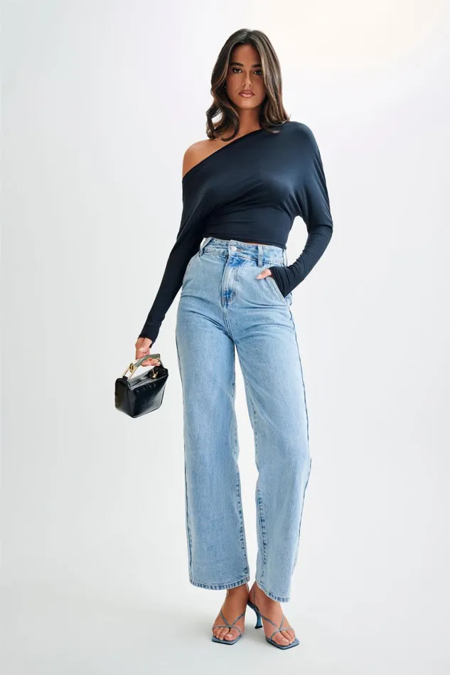 Women Meshki Tops Yasmin Asymmetrical Modal Long Sleeve Top 8211 Black