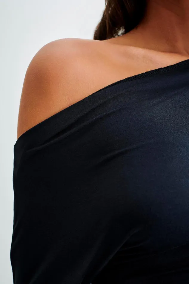 Women Meshki Tops Yasmin Asymmetrical Modal Long Sleeve Top 8211 Black