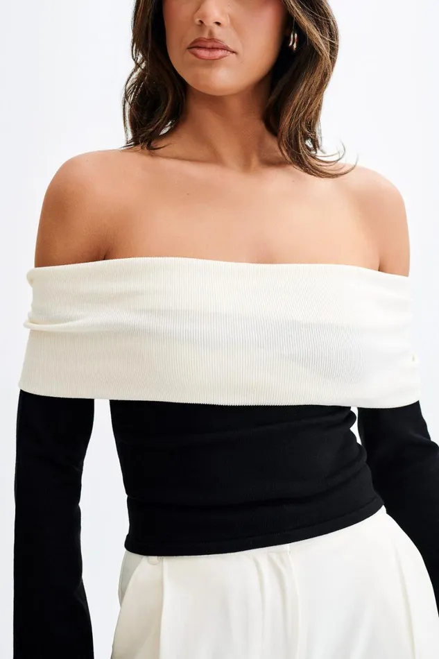 Women Meshki Tops Yoko Contrast Overlay Knit Top 8211 BlackWhite