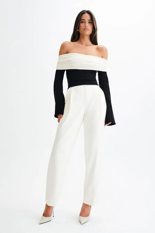 Women Meshki Tops Yoko Contrast Overlay Knit Top 8211 BlackWhite