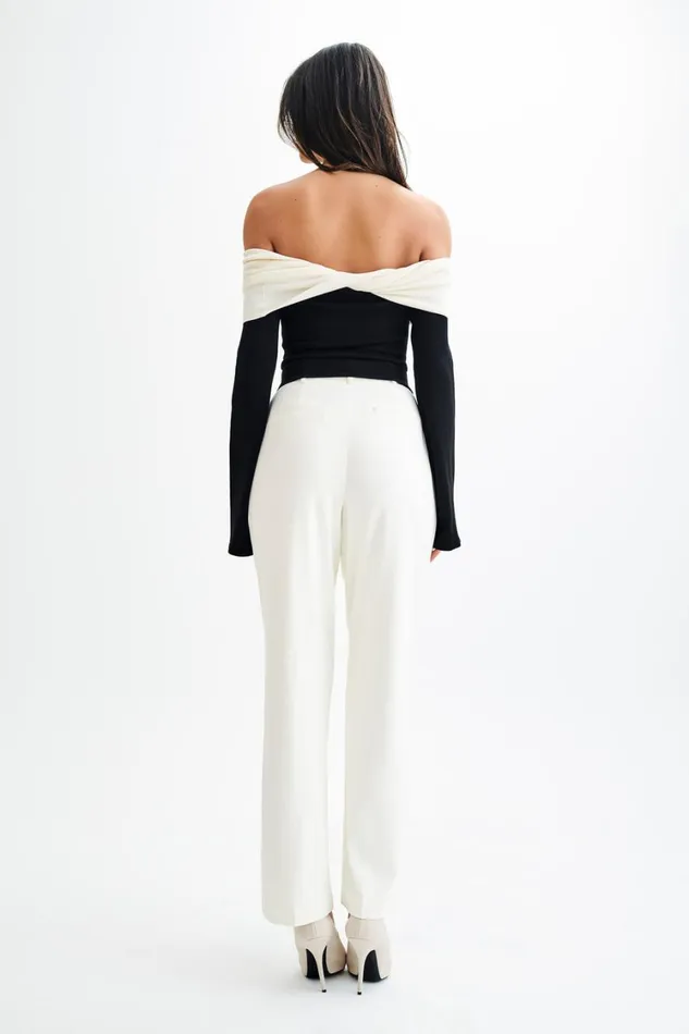 Women Meshki Tops Yoko Contrast Overlay Knit Top 8211 BlackWhite