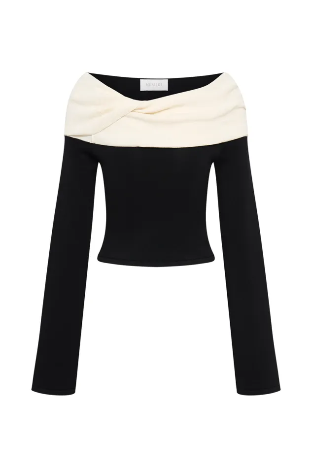 Women Meshki Tops Yoko Contrast Overlay Knit Top 8211 BlackWhite