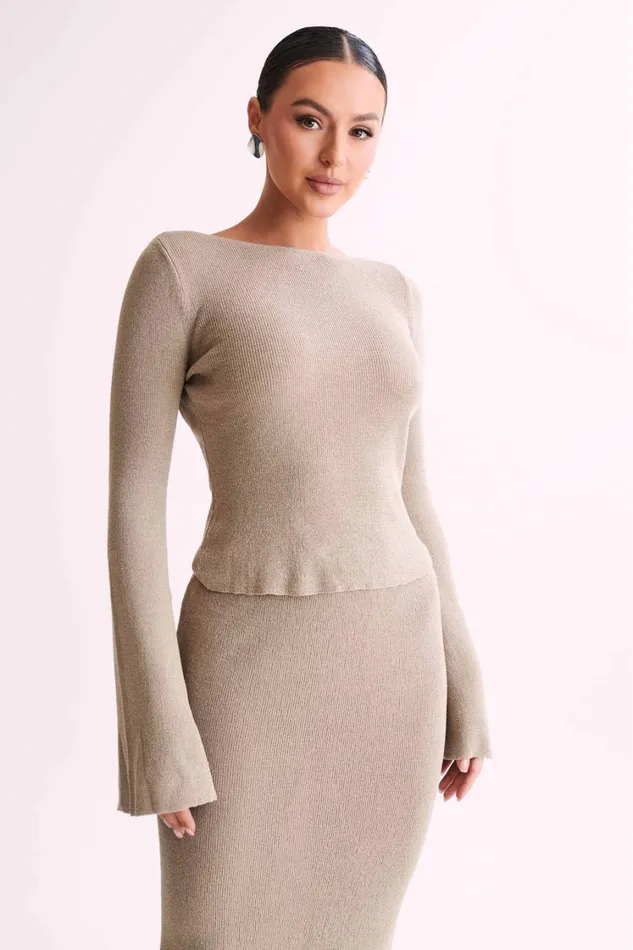 Women Meshki Tops Zahra Backless Knit Top 8211 Taupe