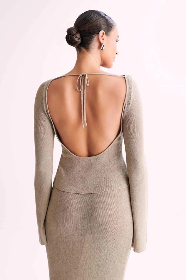 Women Meshki Tops Zahra Backless Knit Top 8211 Taupe