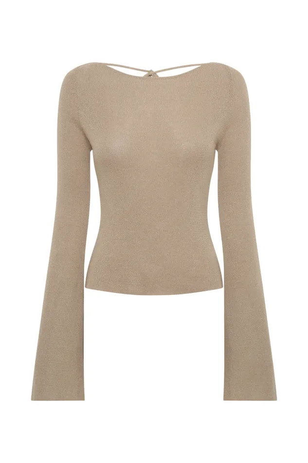 Women Meshki Tops Zahra Backless Knit Top 8211 Taupe
