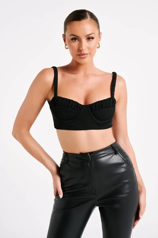 Women Meshki Tops Zaira Cupped Crepe Crop Top 8211 Black