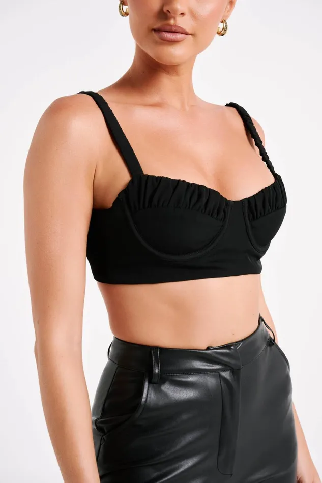 Women Meshki Tops Zaira Cupped Crepe Crop Top 8211 Black