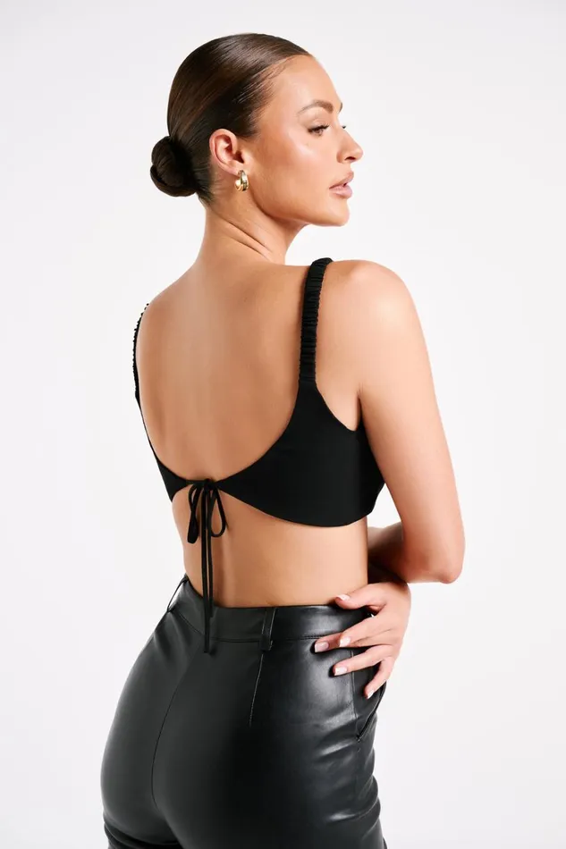 Women Meshki Tops Zaira Cupped Crepe Crop Top 8211 Black