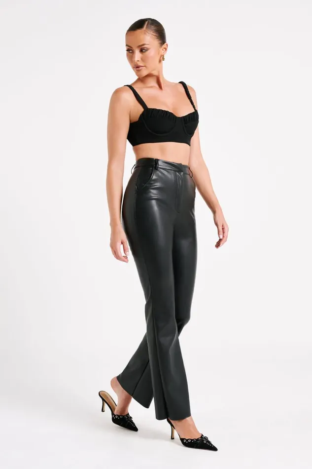 Women Meshki Tops Zaira Cupped Crepe Crop Top 8211 Black