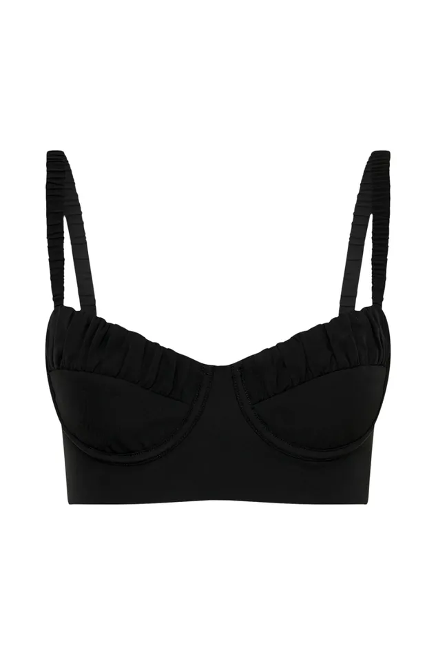 Women Meshki Tops Zaira Cupped Crepe Crop Top 8211 Black