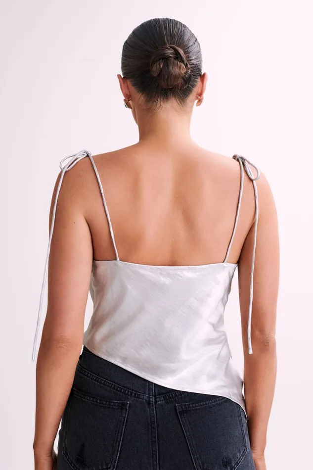 Women Meshki Tops Zavani Asymmetrical Satin Camisole 8211 Silver