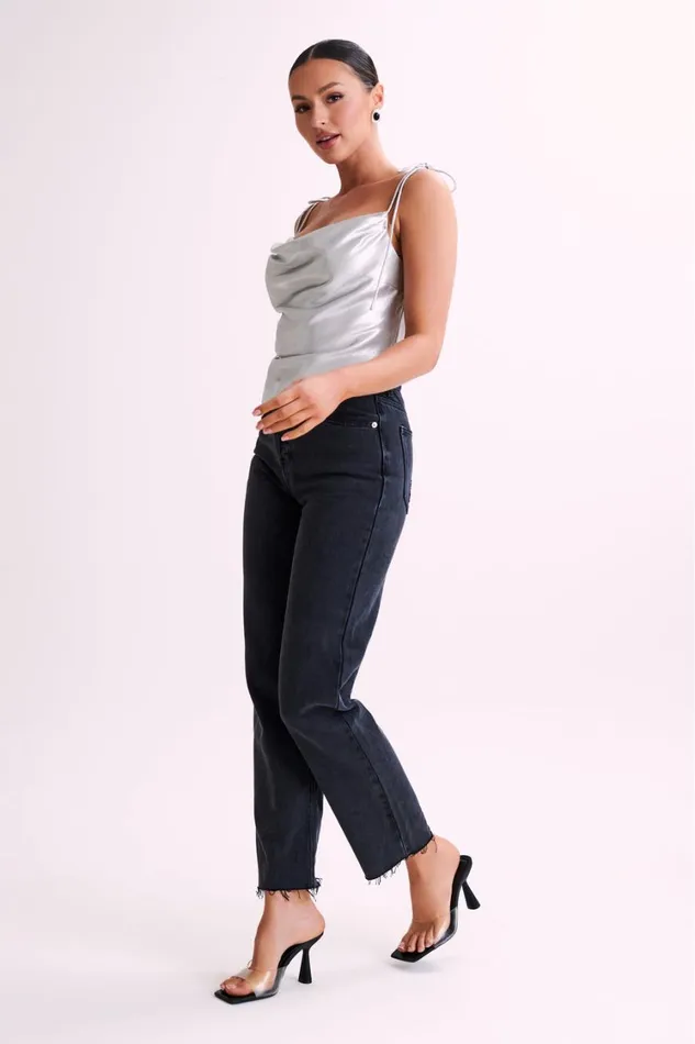 Women Meshki Tops Zavani Asymmetrical Satin Camisole 8211 Silver