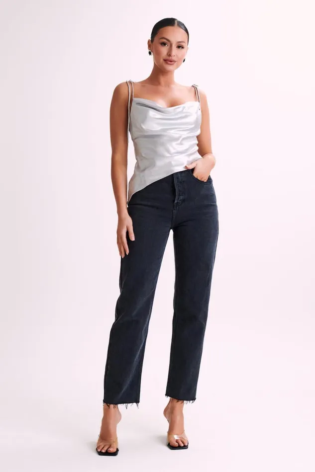 Women Meshki Tops Zavani Asymmetrical Satin Camisole 8211 Silver