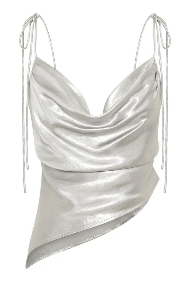 Women Meshki Tops Zavani Asymmetrical Satin Camisole 8211 Silver