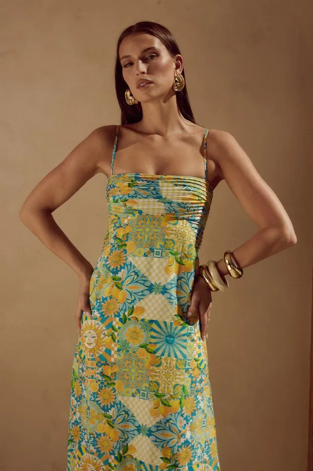 Women Midi Dresses Runaway The Label ANACAPRI MIDI DRESS Anacapri Lemon