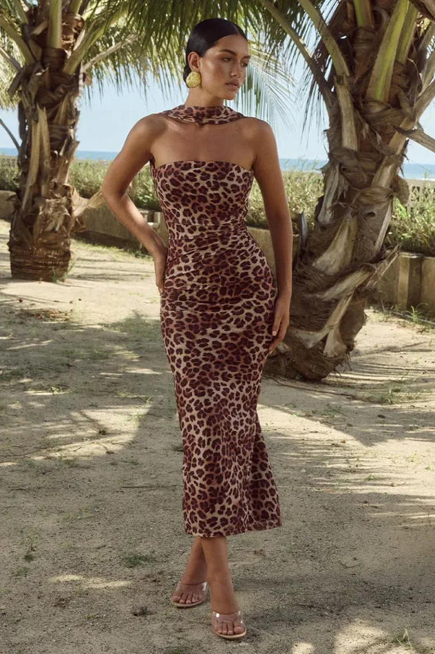 Women Midi Dresses Runaway The Label ANTONIE MIDI DRESS Leopard Print