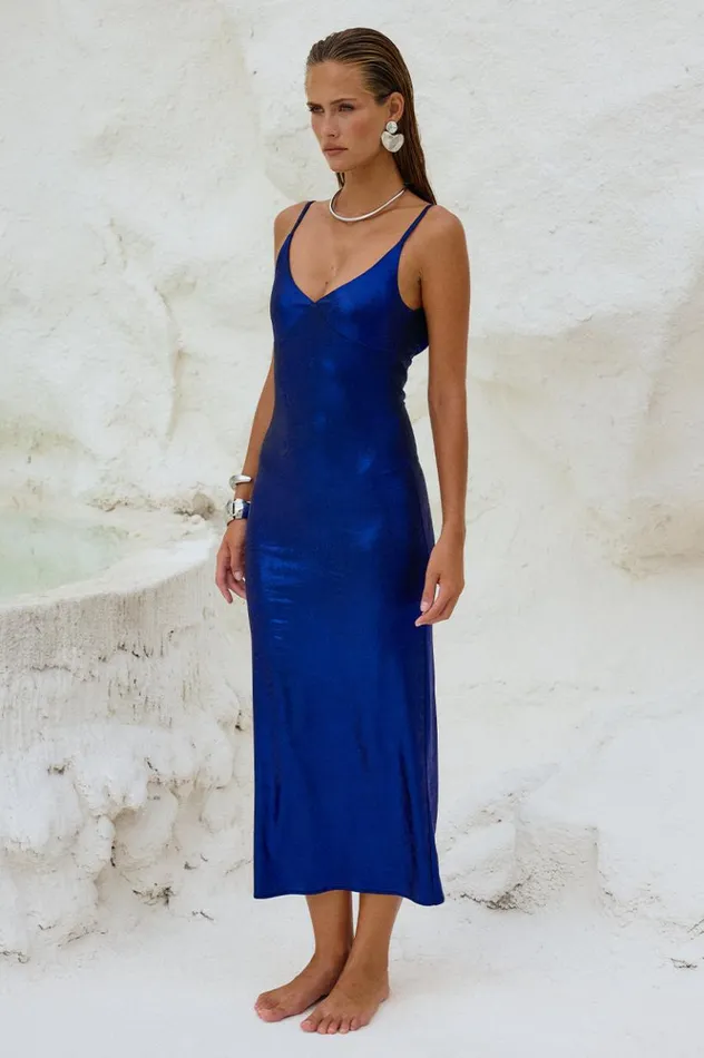Women Midi Dresses Runaway The Label HALO LONG MIDI DRESS Azure