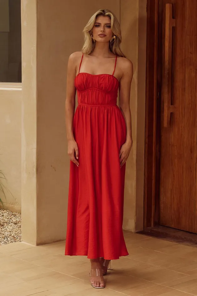 Women Midi Dresses Runaway The Label KELANI LUXE MIDI DRESS Red