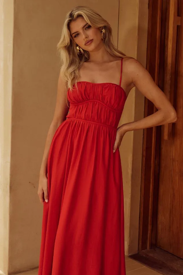 Women Midi Dresses Runaway The Label KELANI LUXE MIDI DRESS Red