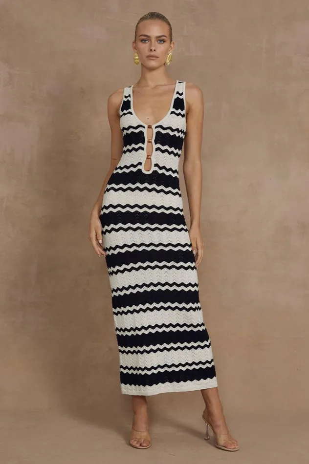Women Midi Dresses Runaway The Label PANAMA MIDI DRESS Blacksand