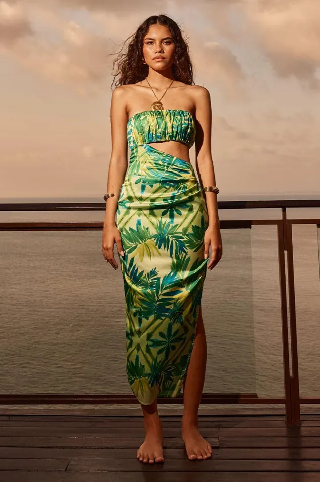 Women Midi Dresses Runaway The Label POSANTO MIDI DRESS Palm