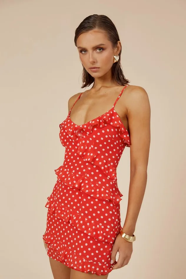 Women Mini Dresses Runaway The Label DEJALINA MINI DRESS Red Dot