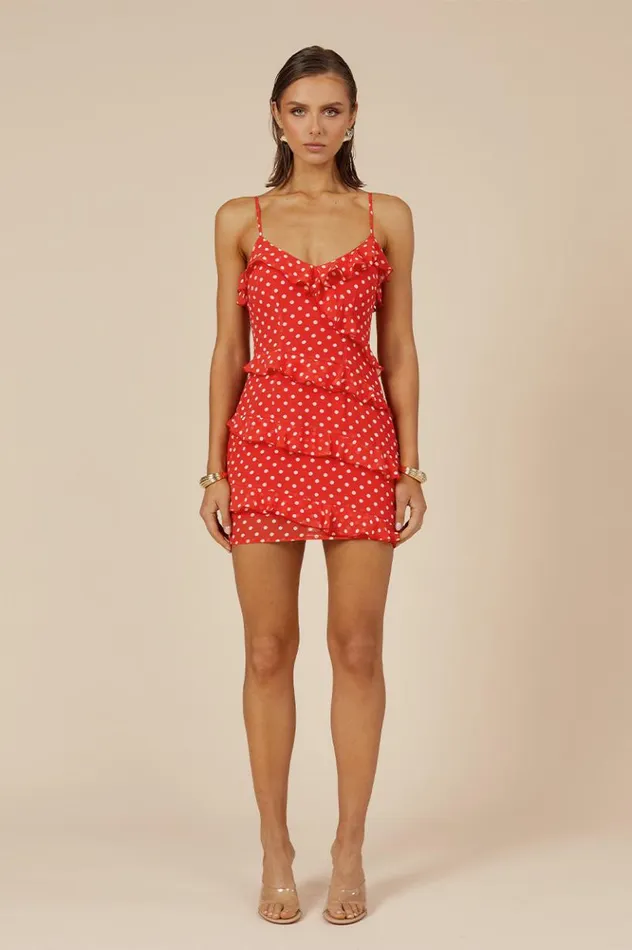 Women Mini Dresses Runaway The Label DEJALINA MINI DRESS Red Dot