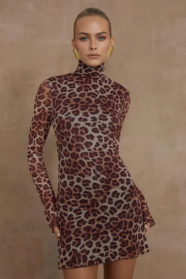 Women Mini Dresses Runaway The Label JORDI MINI DRESS Leopard Print
