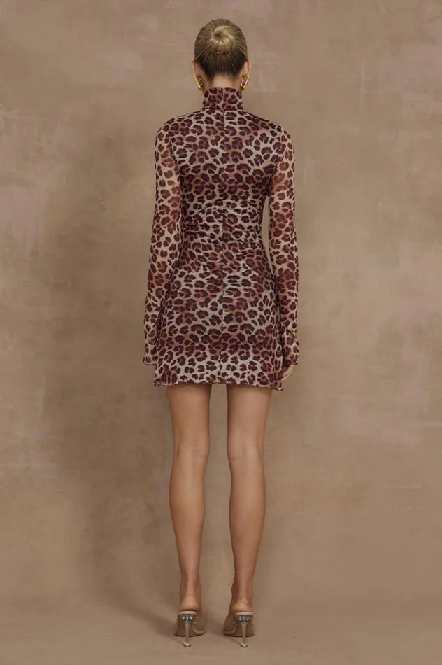 Women Mini Dresses Runaway The Label JORDI MINI DRESS Leopard Print