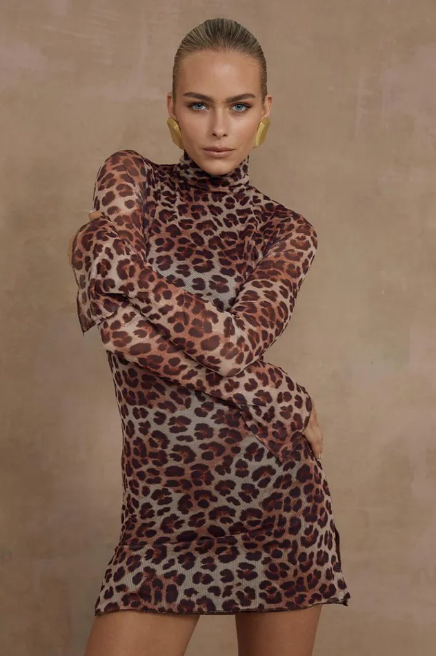 Women Mini Dresses Runaway The Label JORDI MINI DRESS Leopard Print