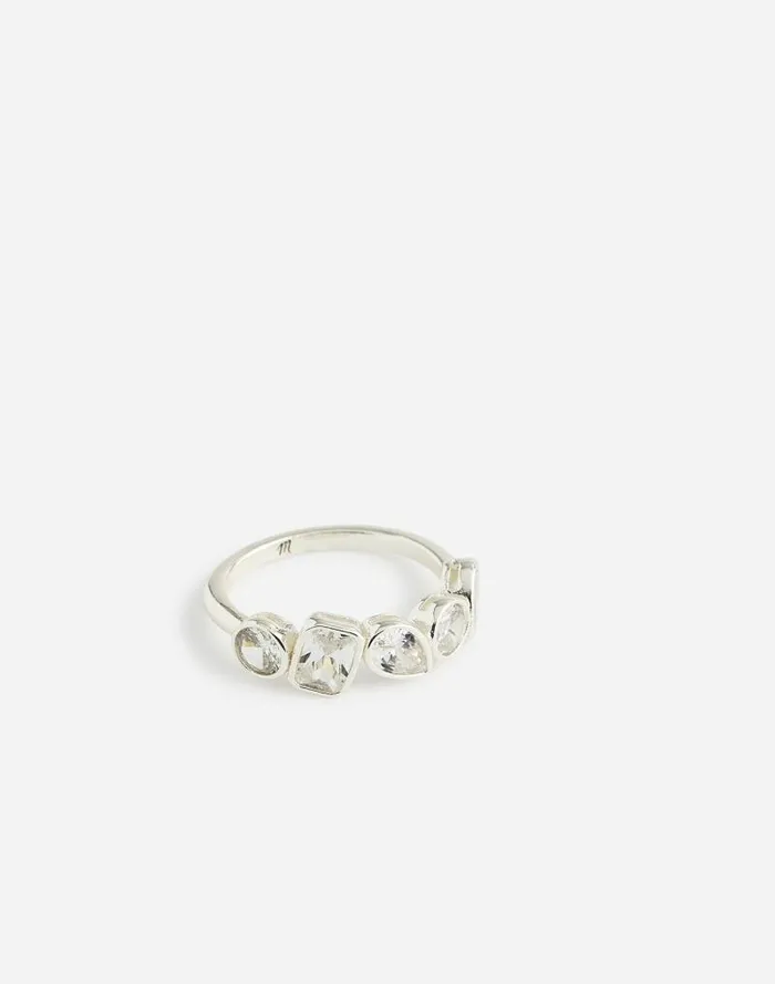 Women MixedCut Crystal Cluster Half Eternity Ring Polished Silver Madewell Jewelry