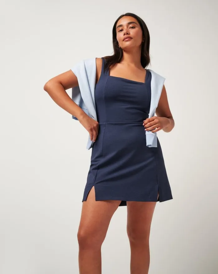 Women MOVEKNIT SLEEVELESS DRESS Heather Navy Blazer TravisMathew Dresses