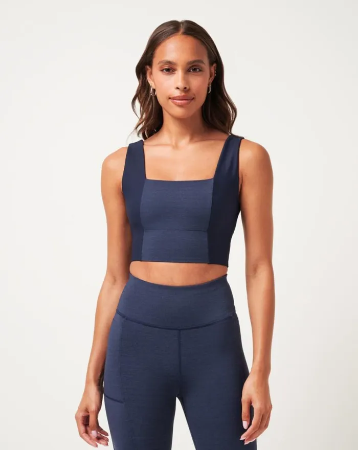 Women MOVEKNIT SPORT TOP Heather Navy Blazer TravisMathew Active Tops