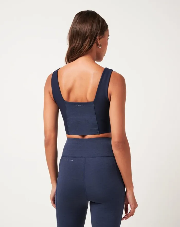 Women MOVEKNIT SPORT TOP Heather Navy Blazer TravisMathew Active Tops