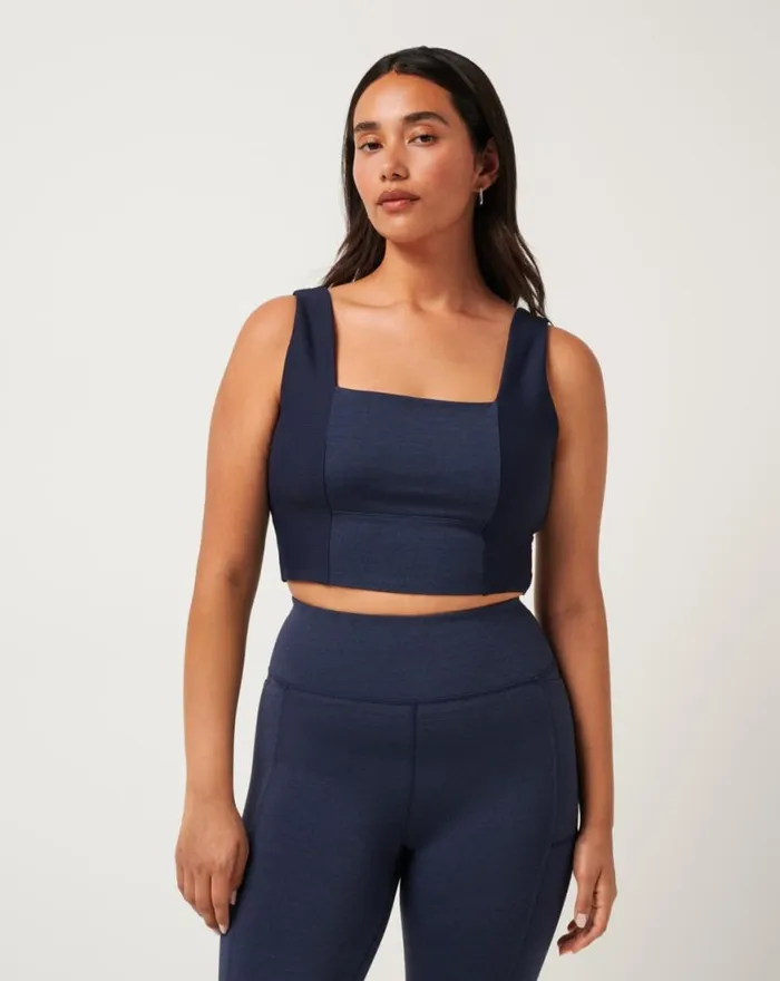 Women MOVEKNIT SPORT TOP Heather Navy Blazer TravisMathew Active Tops